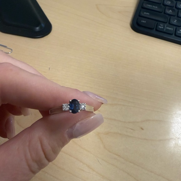 Natural Sapphire Ring in 14k White Gold with 1/4 ct tw Diamonds - Picture 2 of 4